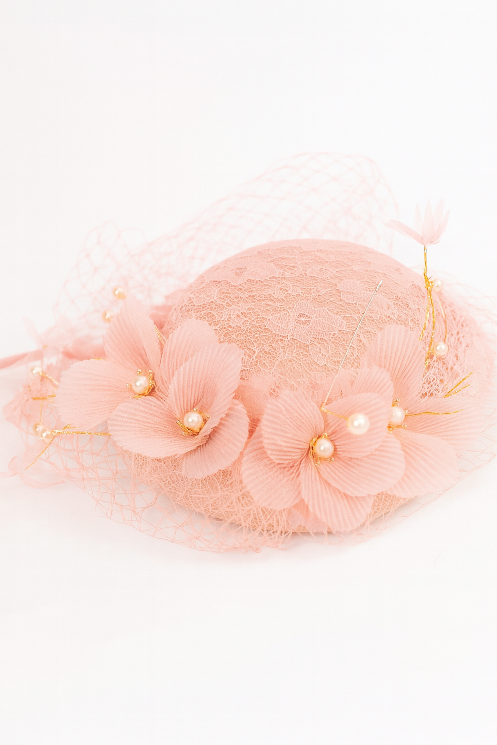 Lace Pleats Flower with Pearls Fascinator