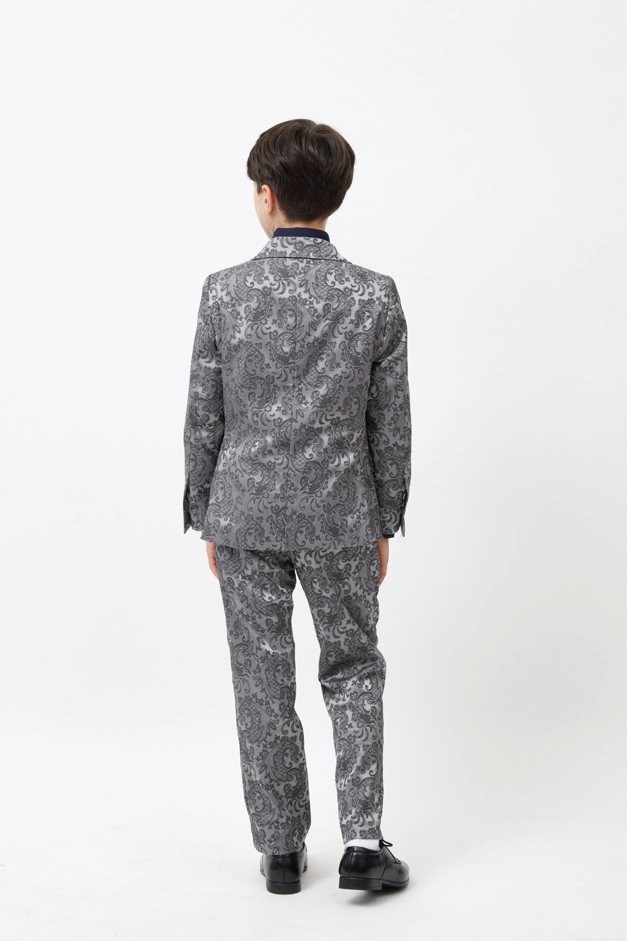 Grey Jacquard Suit Set with Vest