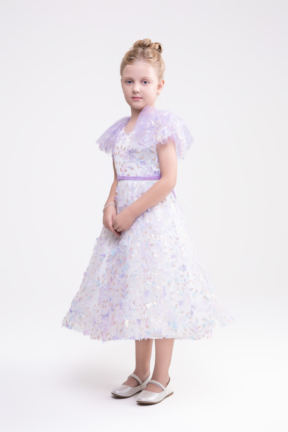 Flower Applique Lace Dress (Light Wisteria)