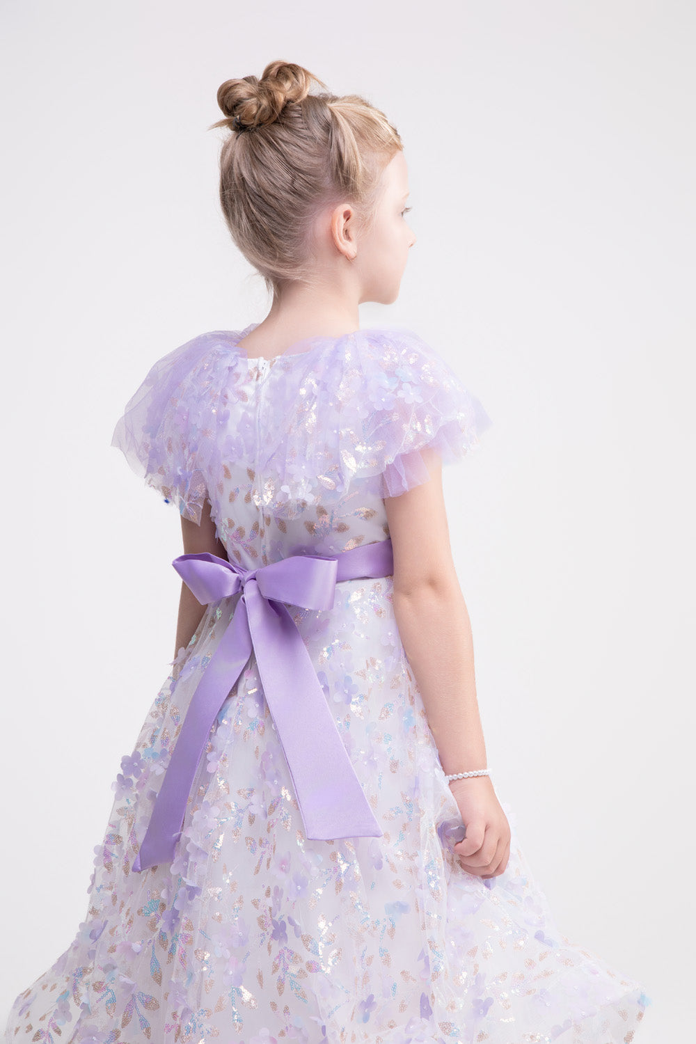 Flower Applique Lace Dress (Light Wisteria)