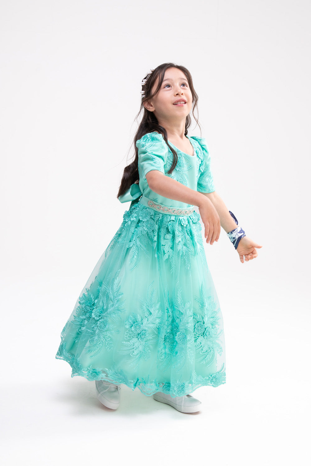 Embellished Lace Party Dress (Turquoise Blue)