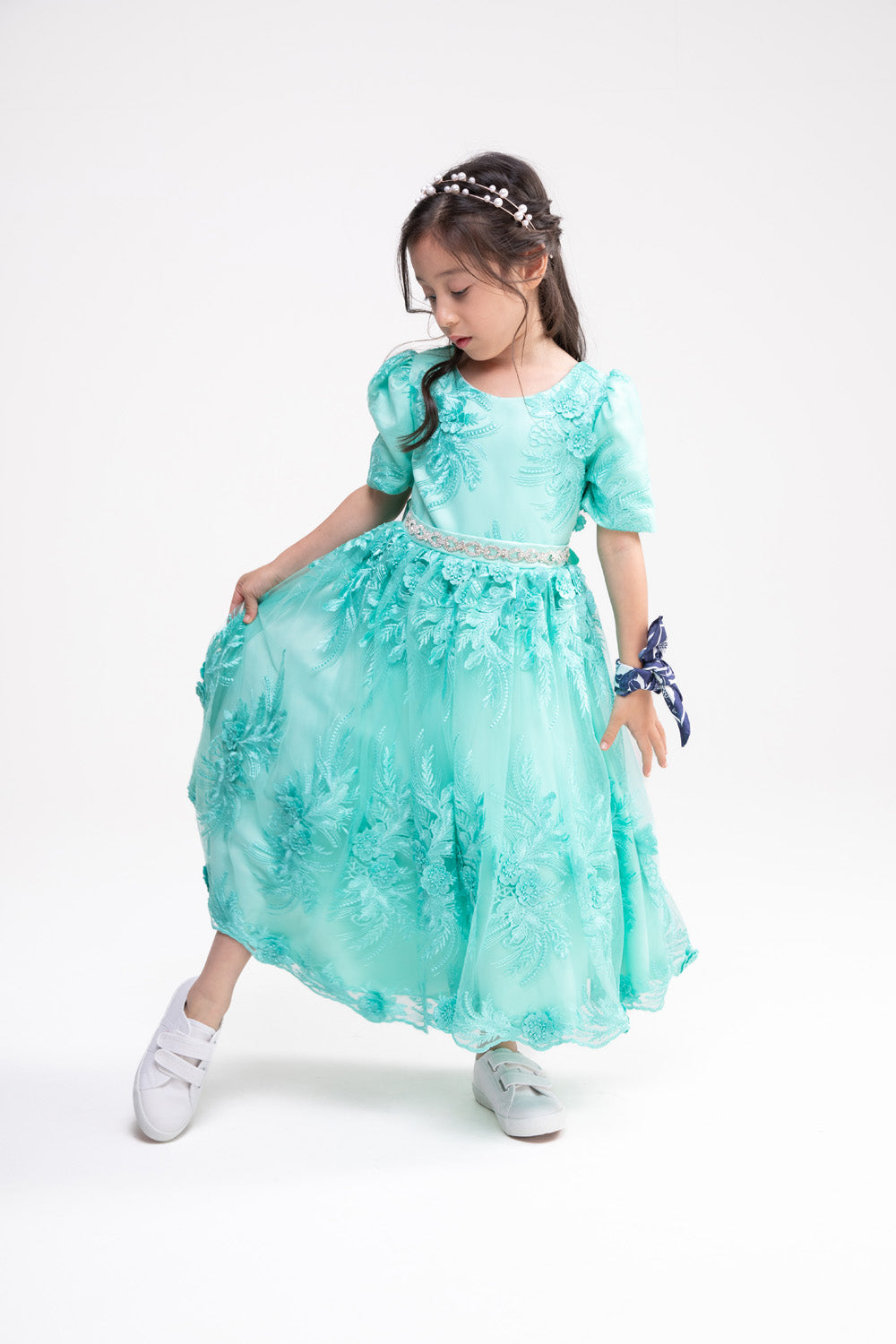 Embellished Lace Party Dress (Turquoise Blue)