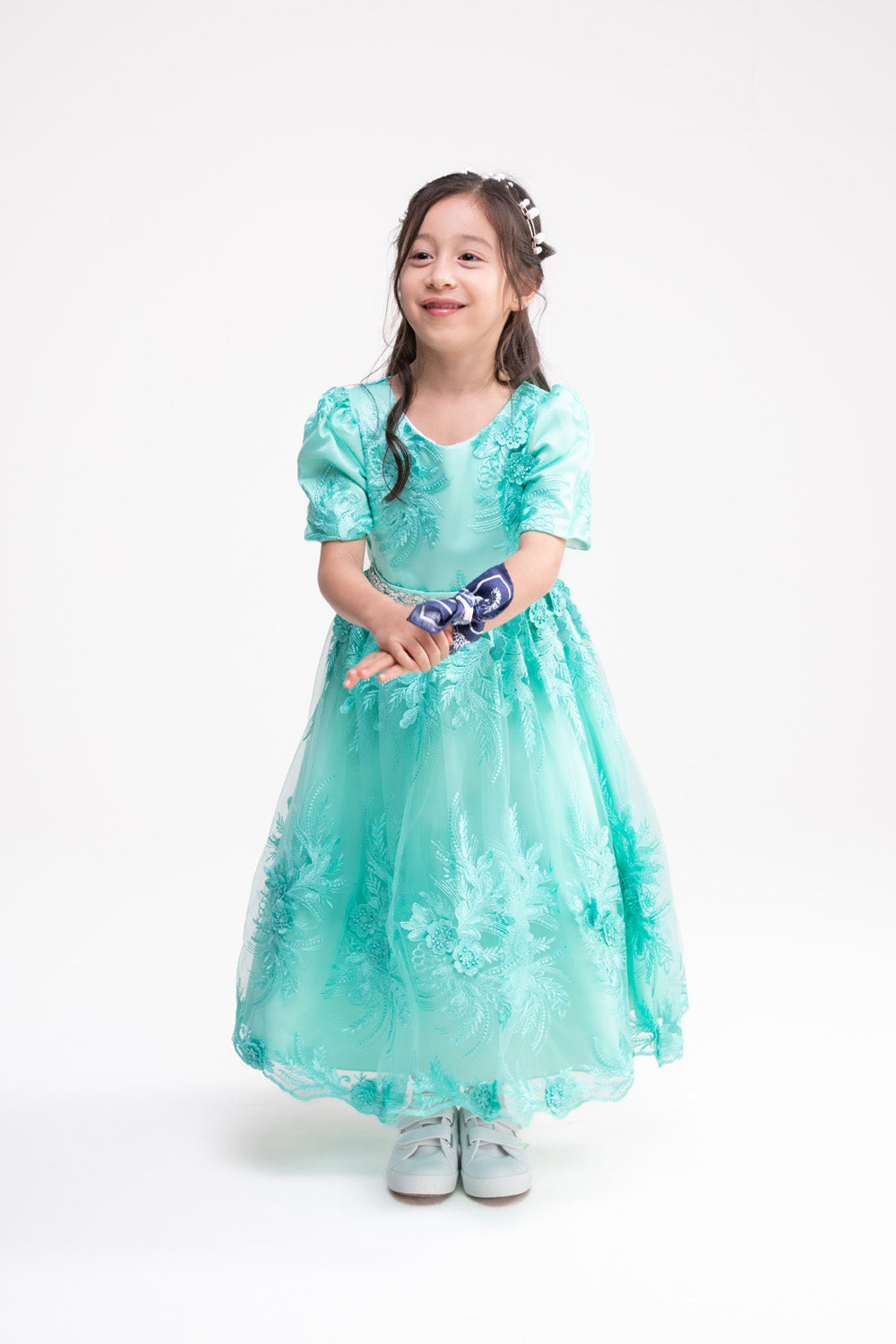 Embellished Lace Party Dress (Turquoise Blue)