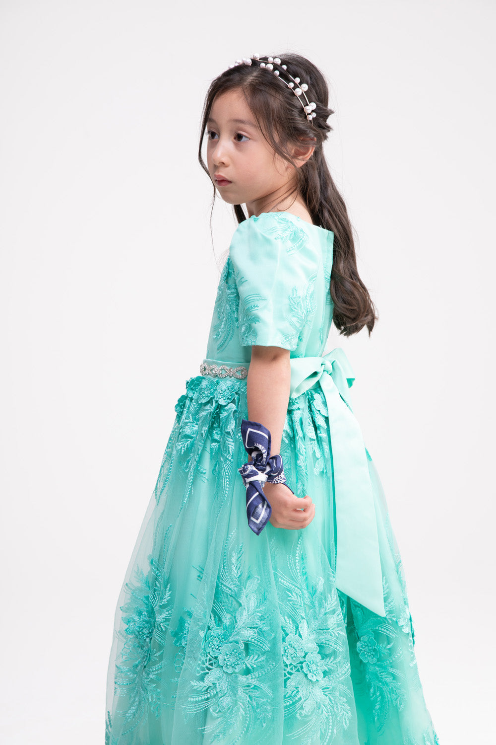 Embellished Lace Party Dress (Turquoise Blue)