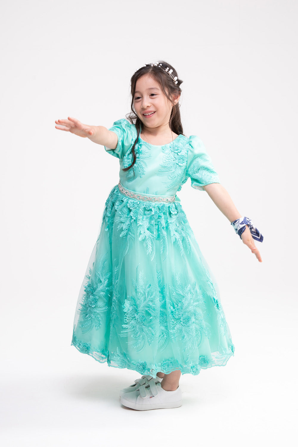 Embellished Lace Party Dress (Turquoise Blue)