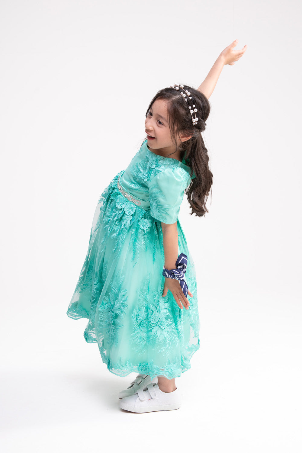 Embellished Lace Party Dress (Turquoise Blue)