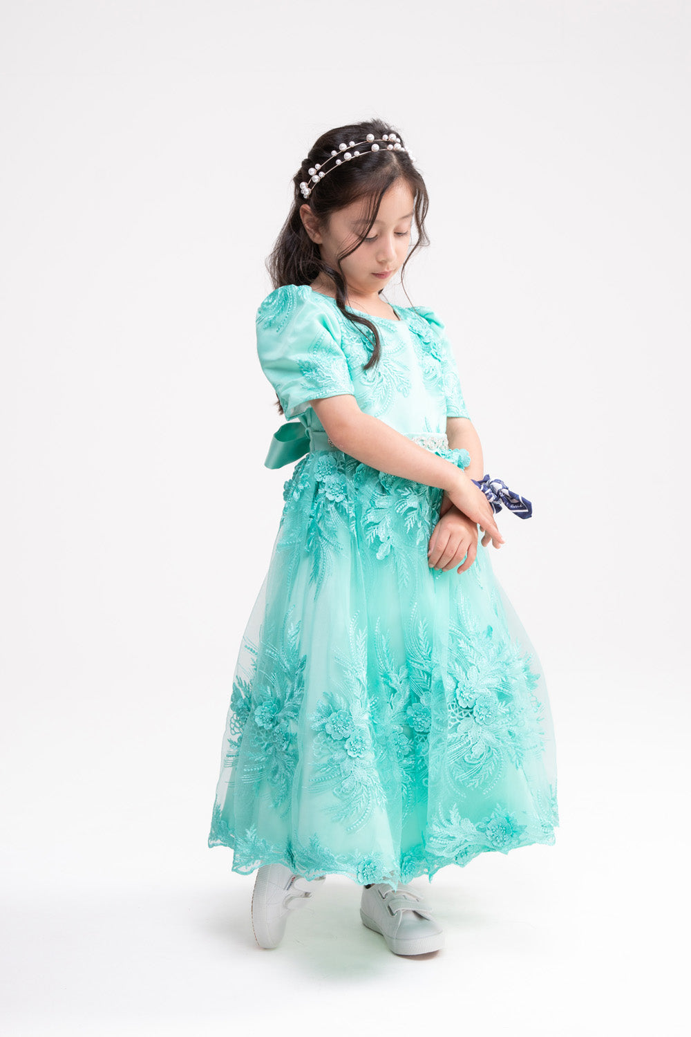 Embellished Lace Party Dress (Turquoise Blue)