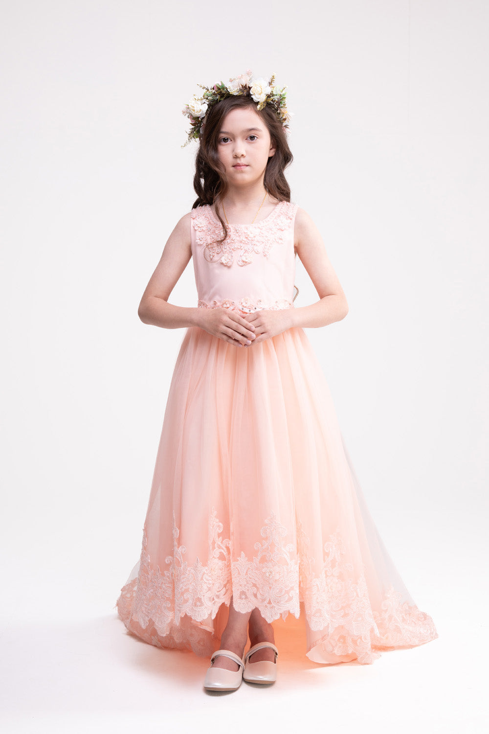 Lace Long Trail Peach Dress