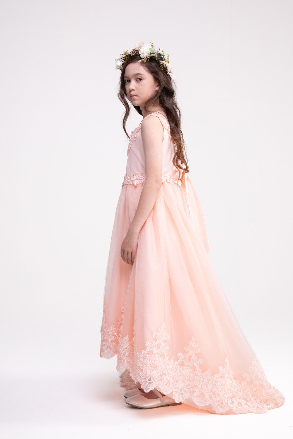 Lace Long Trail Peach Dress