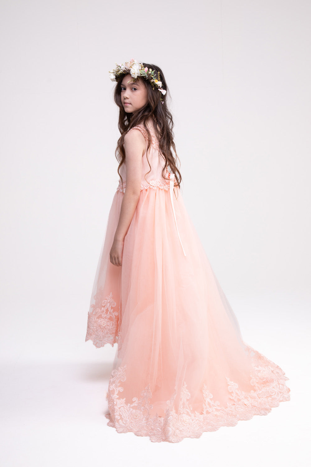 Lace Long Trail Peach Dress