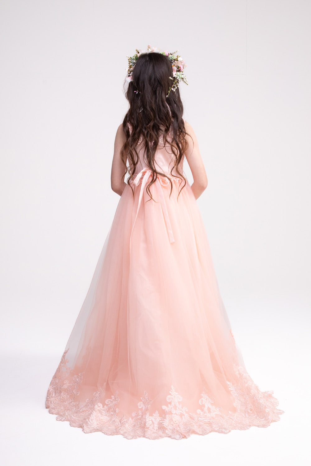 Lace Long Trail Peach Dress
