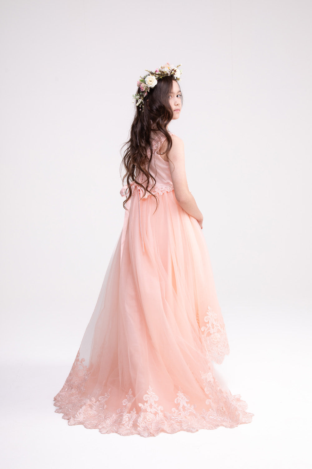 Lace Long Trail Peach Dress