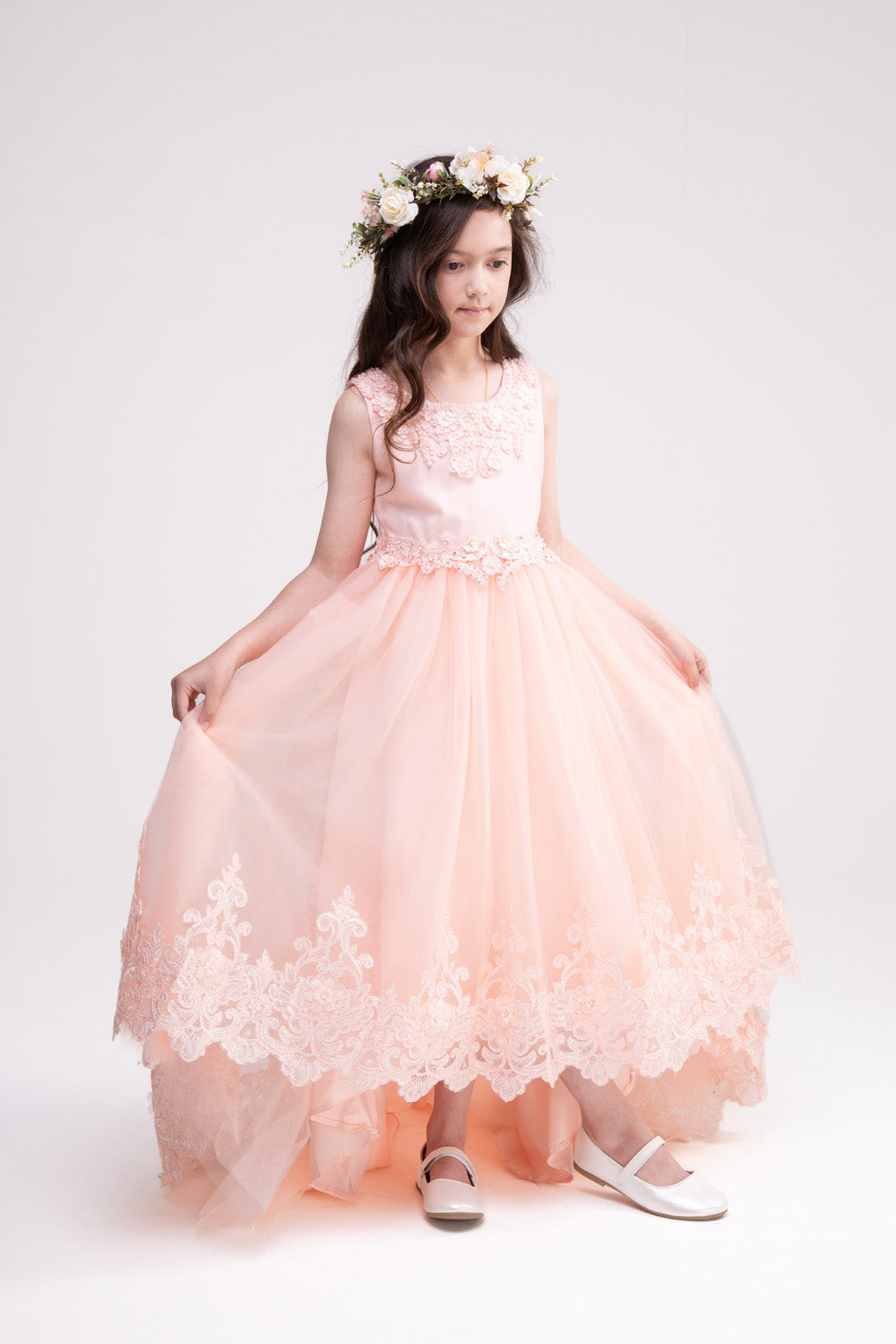Lace Long Trail Peach Dress