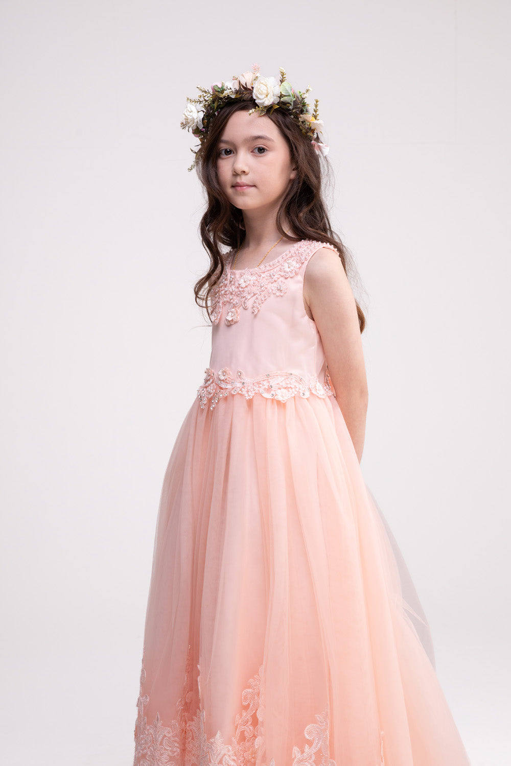 Lace Long Trail Peach Dress