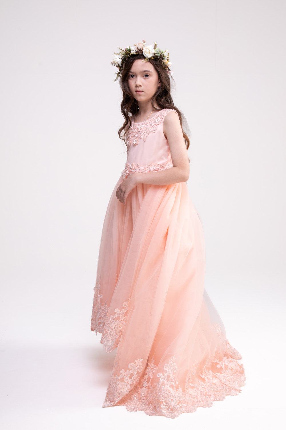 Lace Long Trail Peach Dress