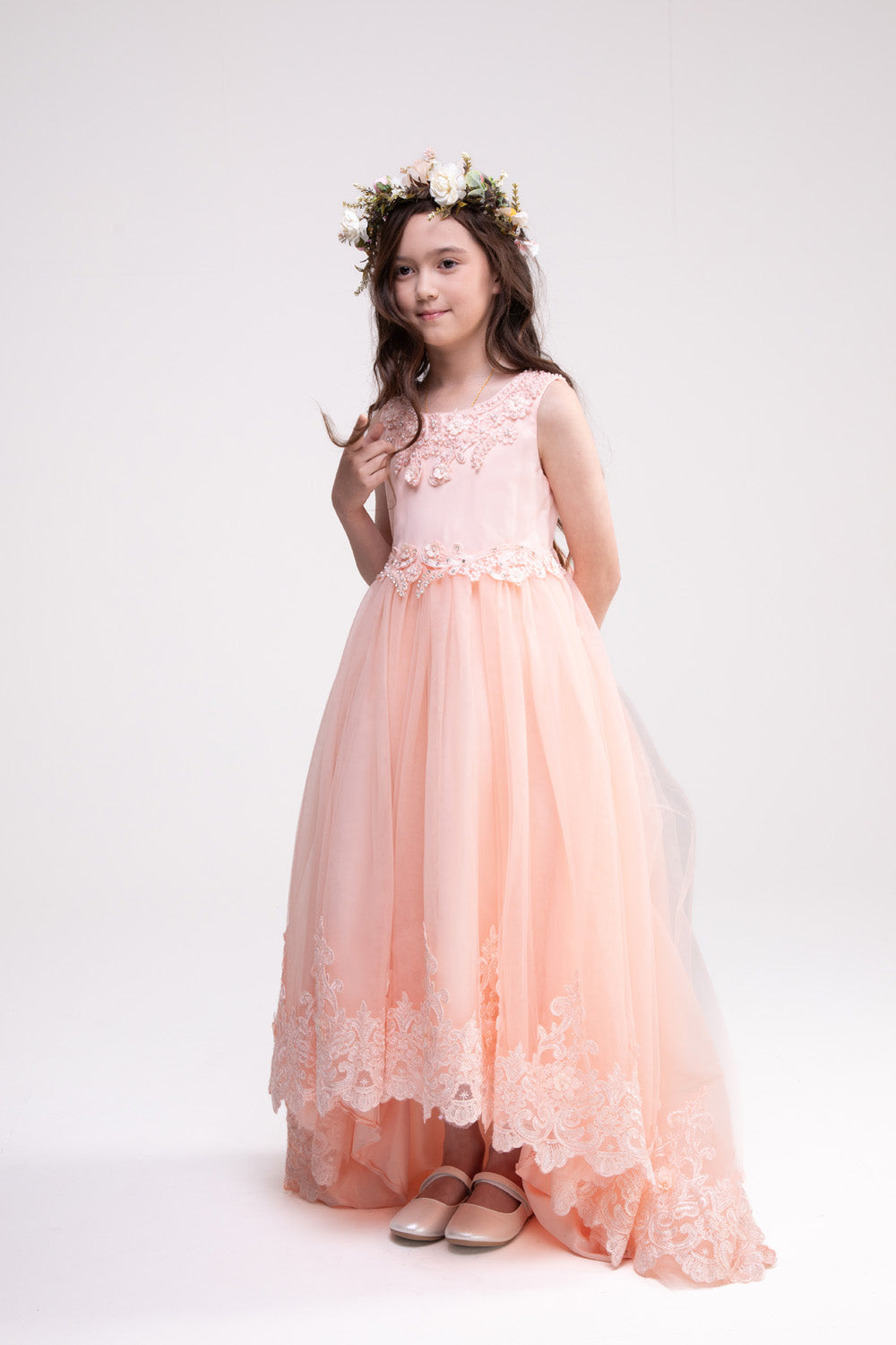 Lace Long Trail Peach Dress
