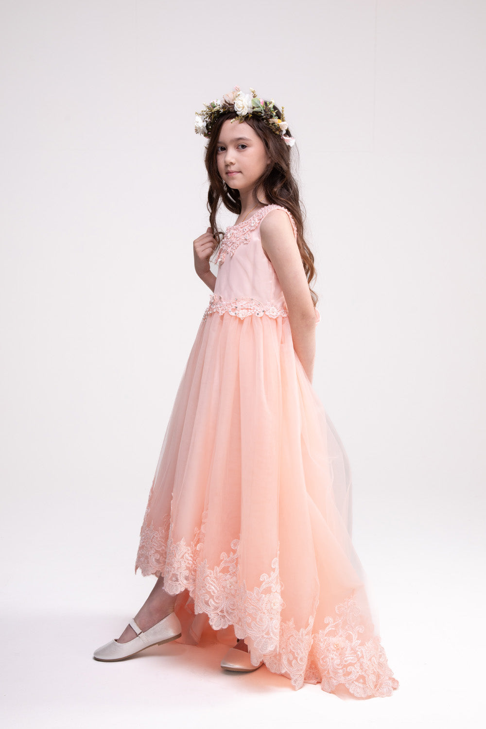 Lace Long Trail Peach Dress