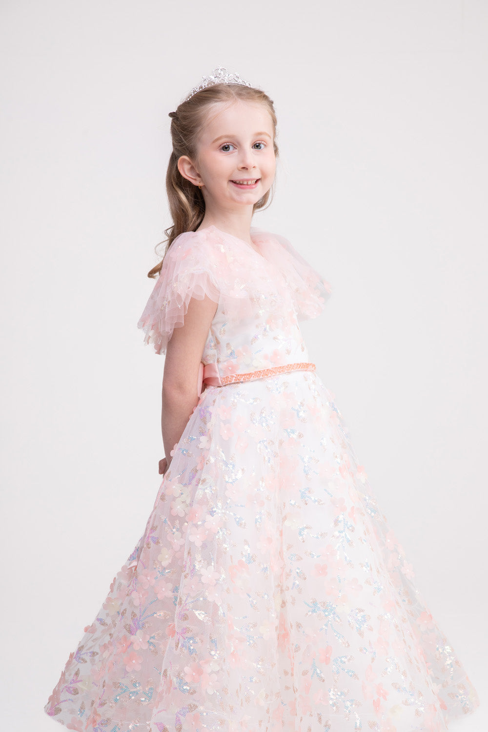 Flower Applique Lace Dress (Pink Hydrangea)