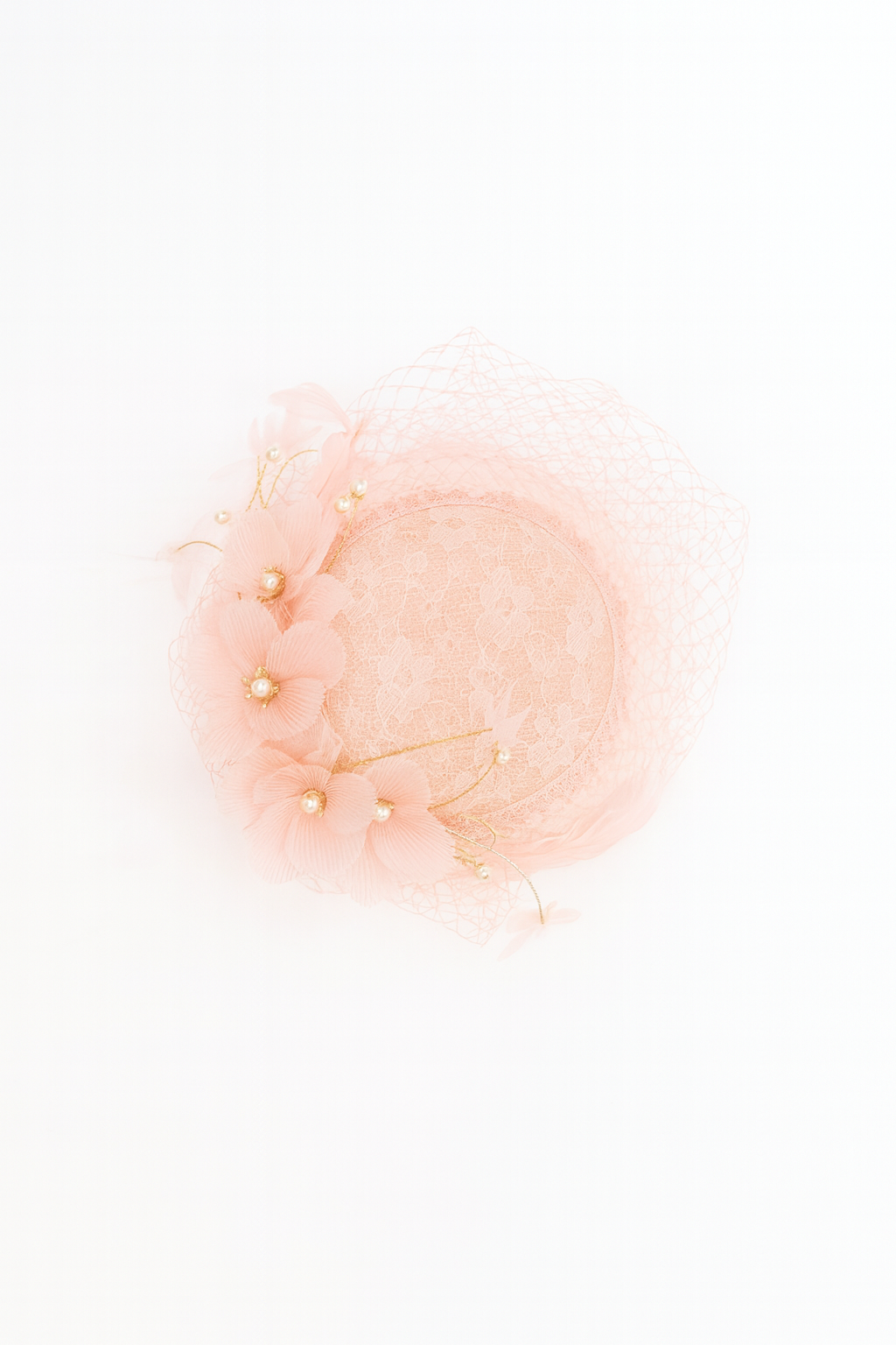 Lace Pleats Flower with Pearls Fascinator