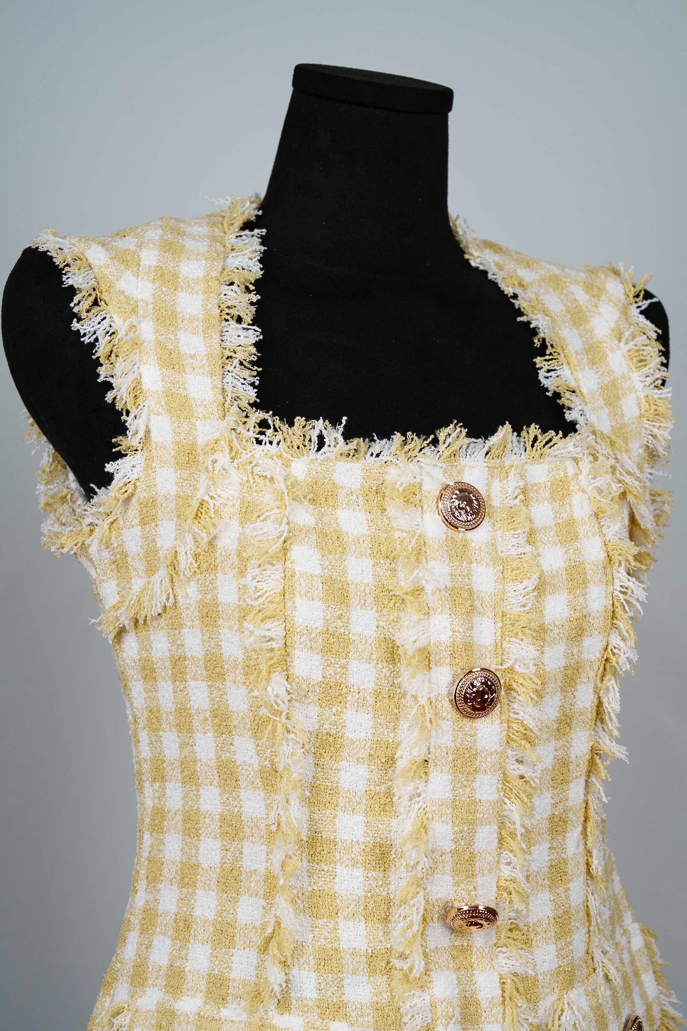 Frayed Check Tweed Mini Dress