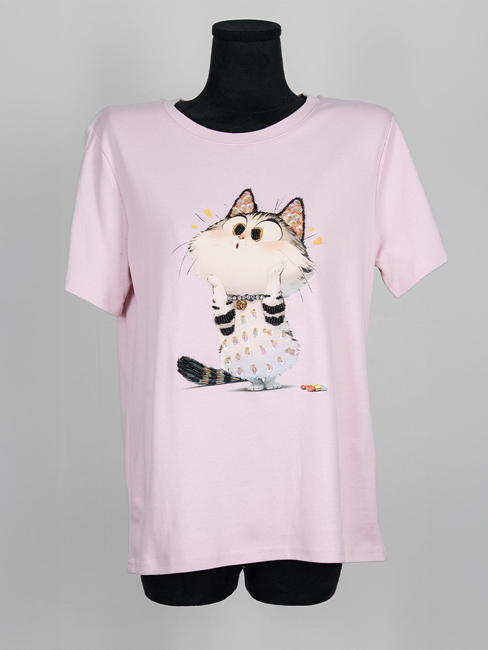 Beaded Cat Charm Tee