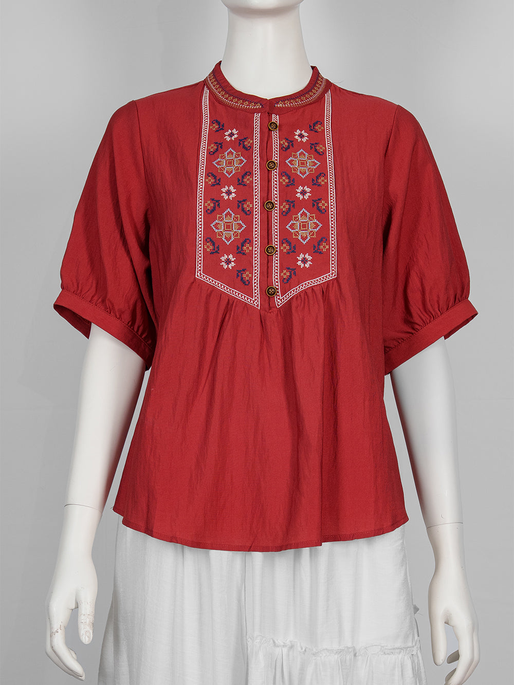 Folk Motif Embroidered Blouse