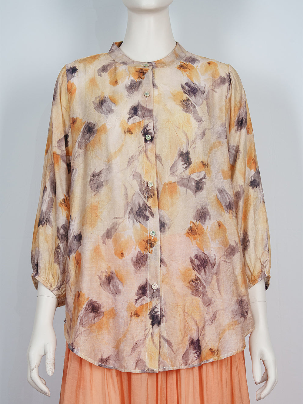 Painterly Print Button Blouse