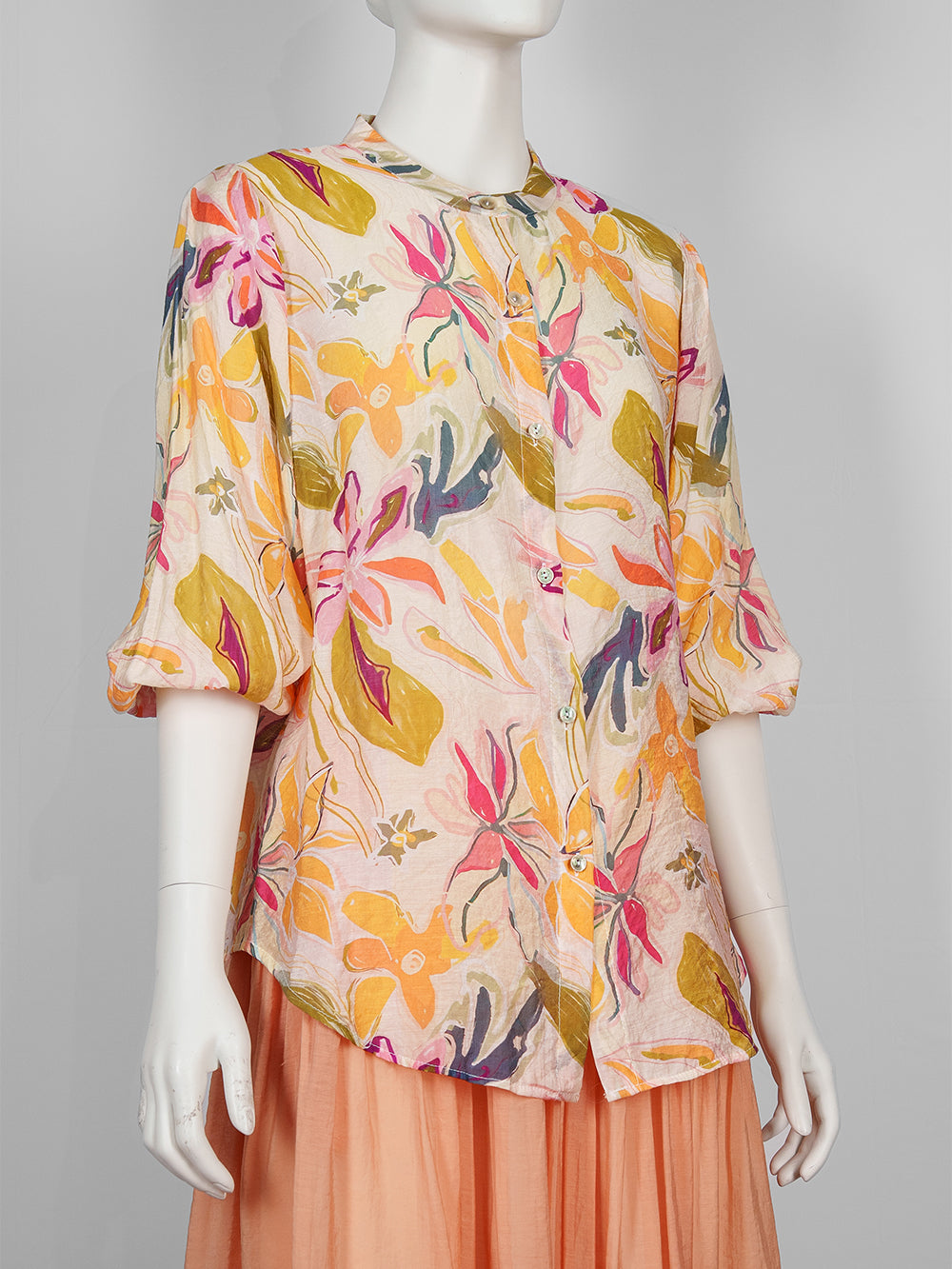 Painterly Print Button Blouse