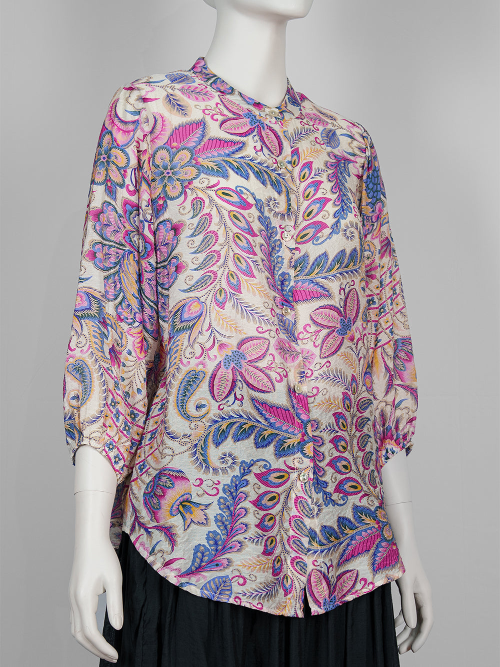 Painterly Print Button Blouse