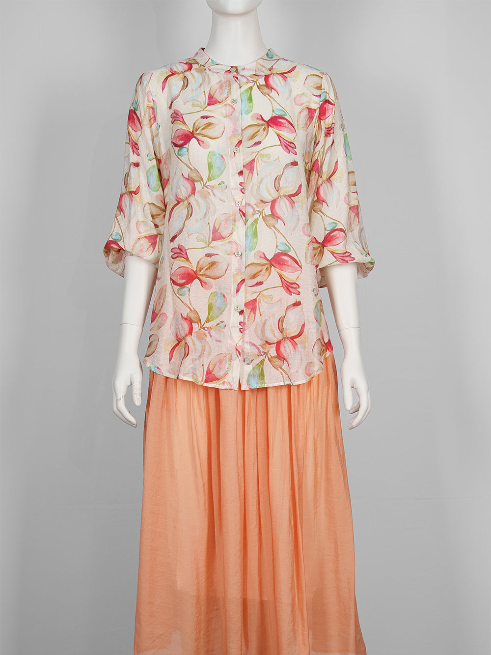 Painterly Print Button Blouse