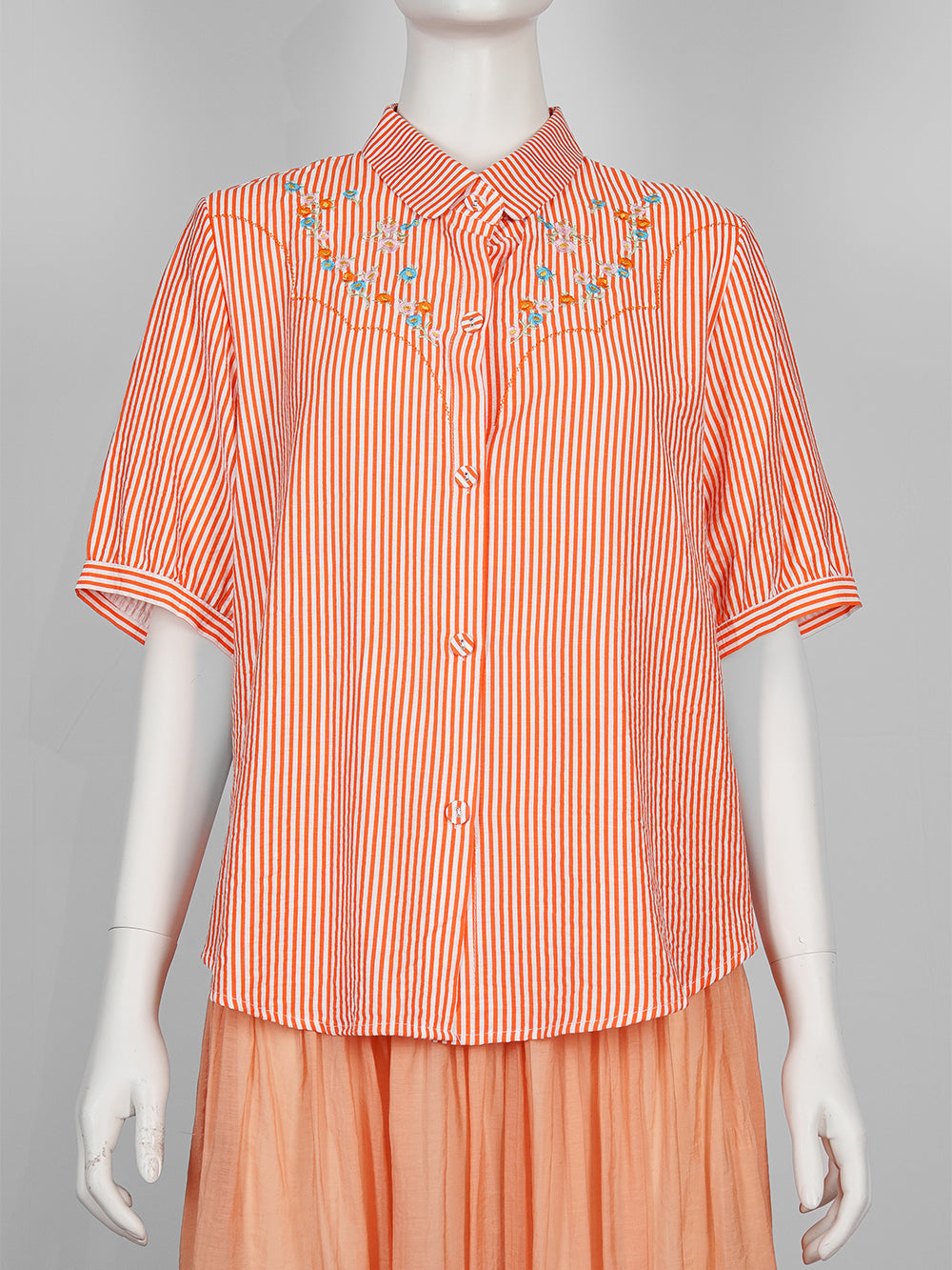 Striped Floral Embroidered Blouse