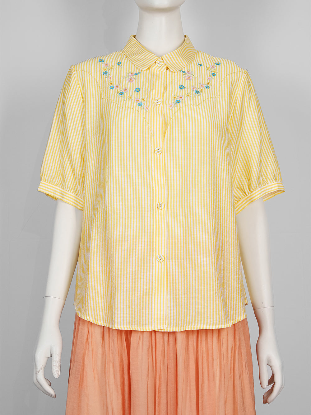 Striped Floral Embroidered Blouse