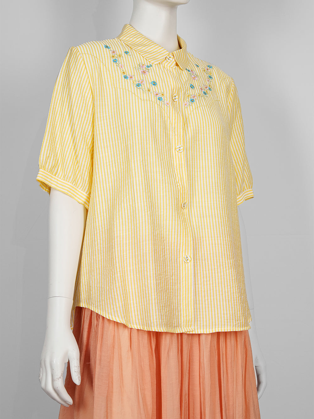 Striped Floral Embroidered Blouse