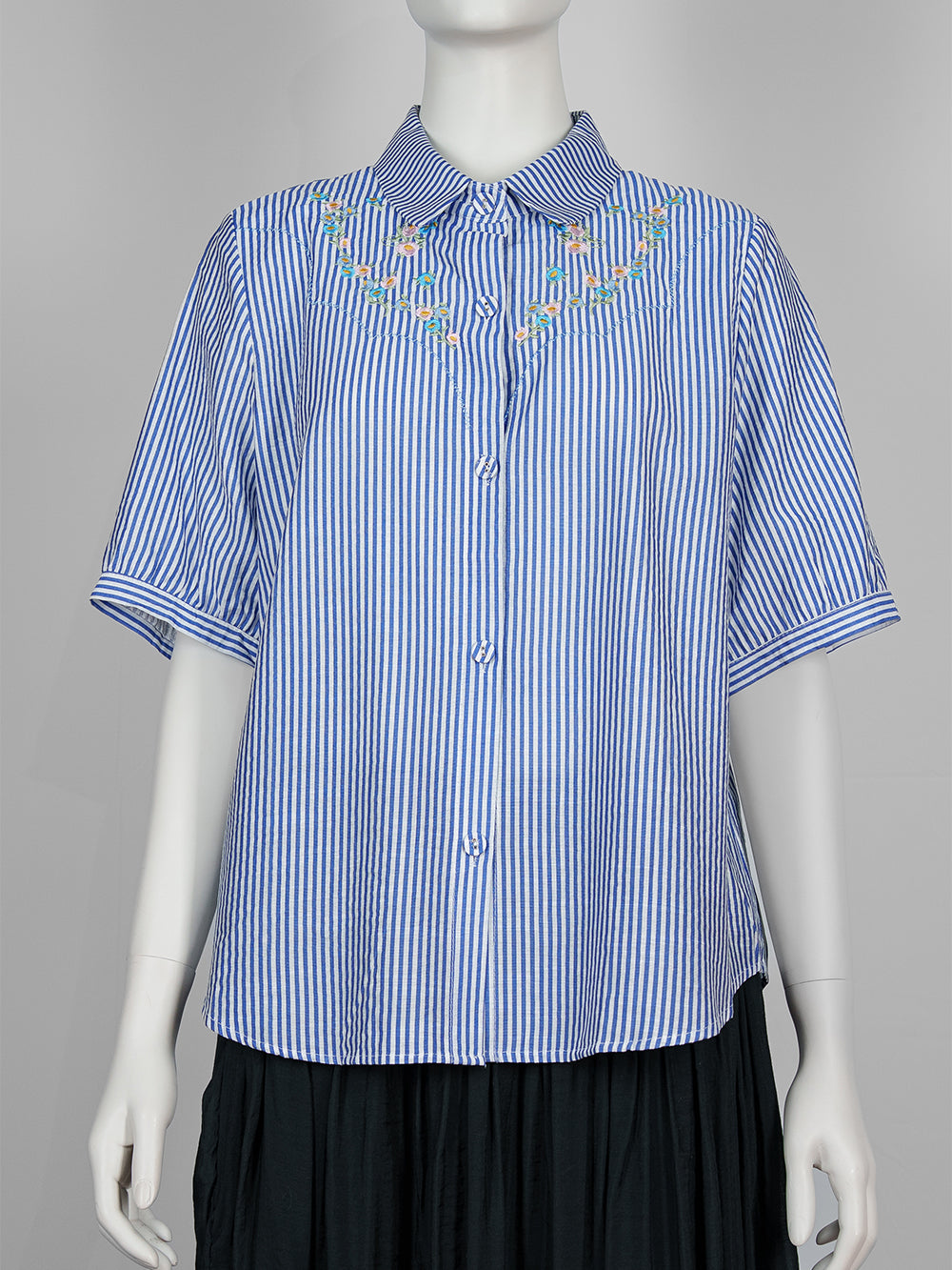 Striped Floral Embroidered Blouse