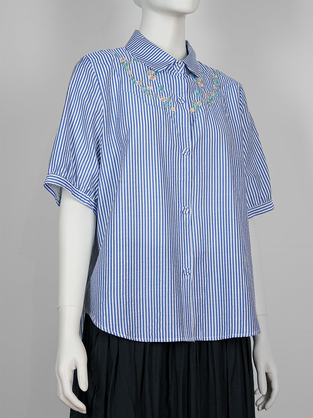 Striped Floral Embroidered Blouse