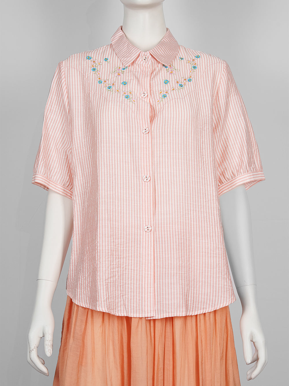 Striped Floral Embroidered Blouse