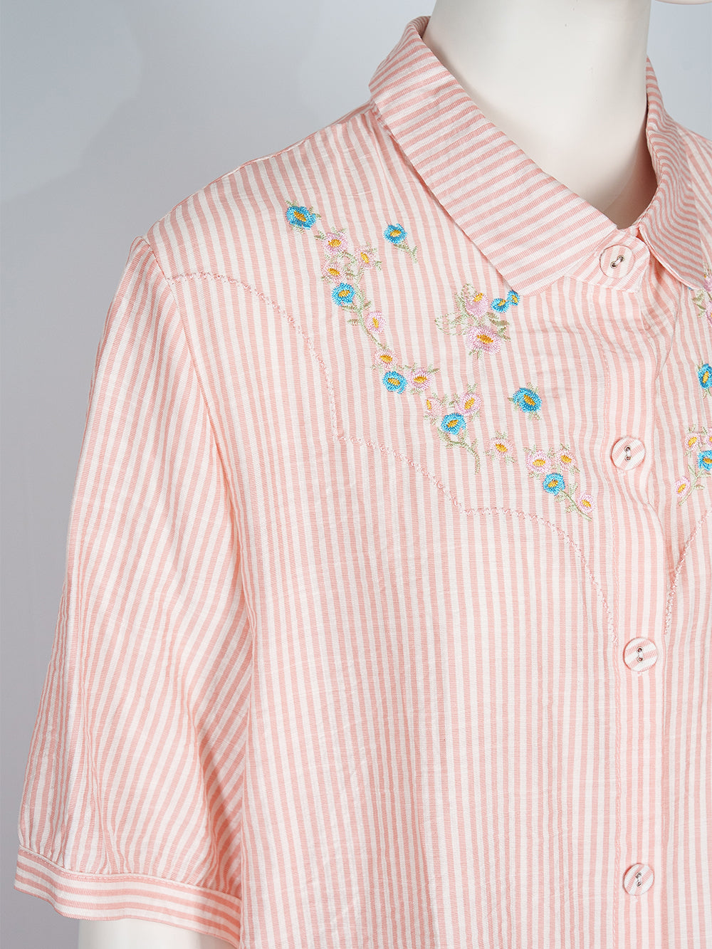 Striped Floral Embroidered Blouse