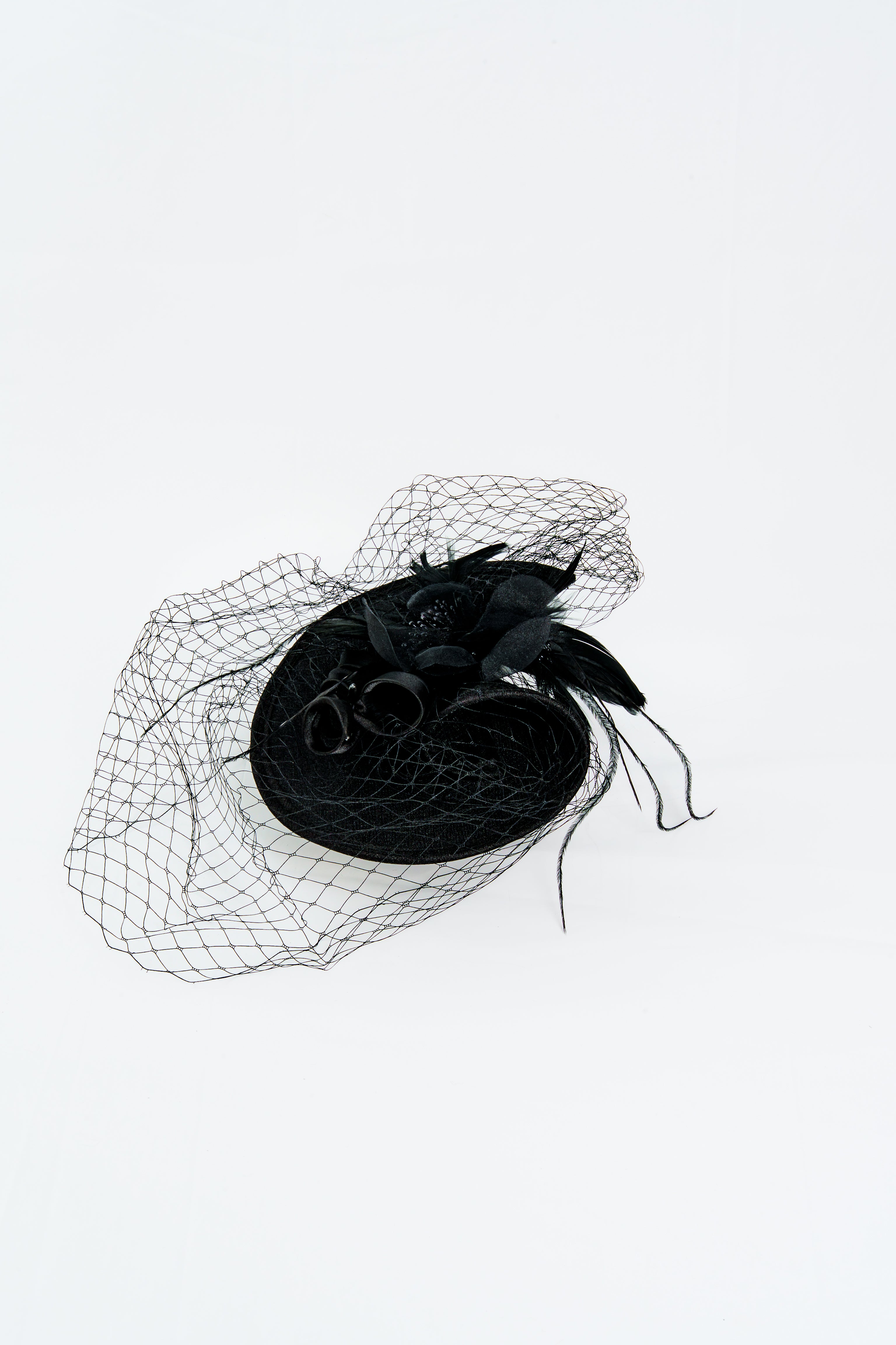 Floral Fascinator with Feather and Veil