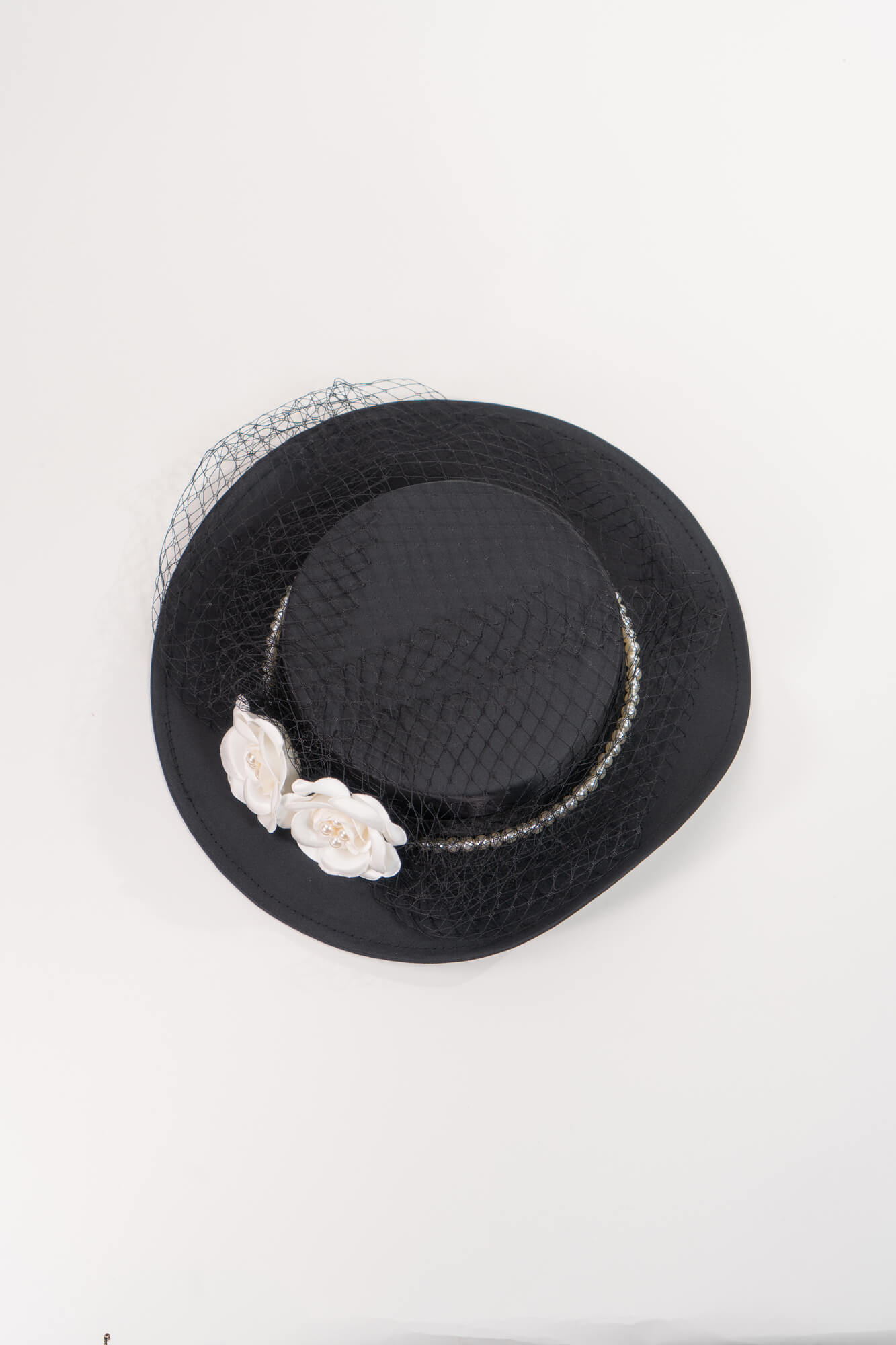 Boater Hat with Pearls & Flowers