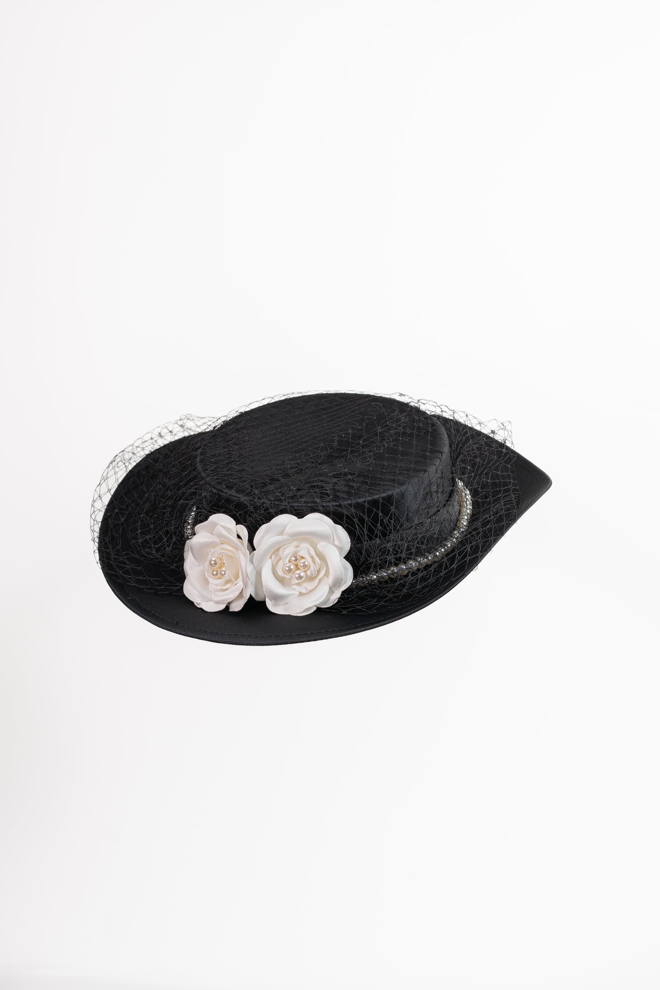 Boater Hat with Pearls & Flowers