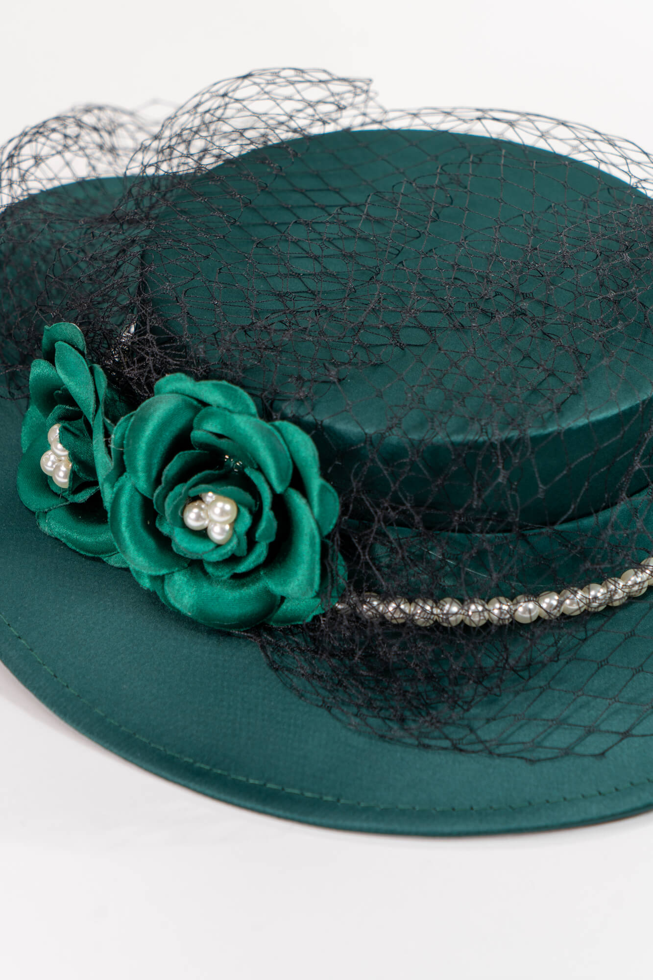 Boater Hat with Pearls & Flowers