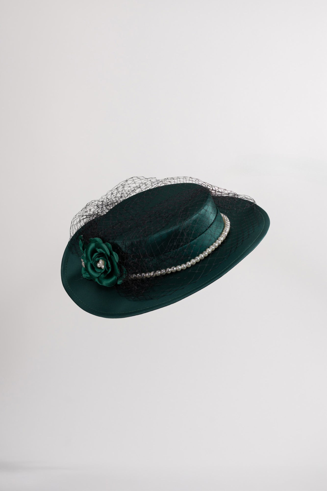 Boater Hat with Pearls & Flowers