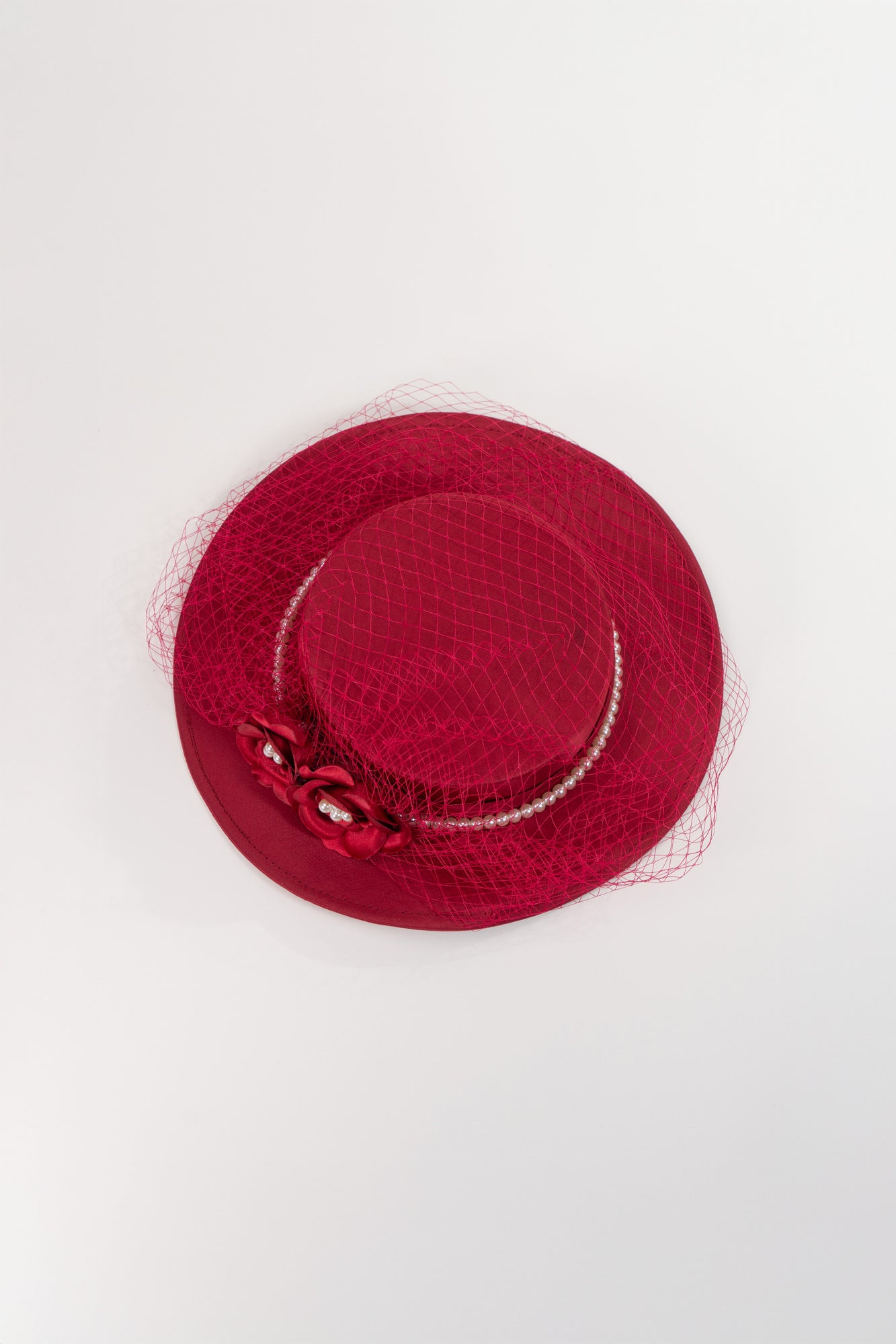 Boater Hat with Pearls & Flowers