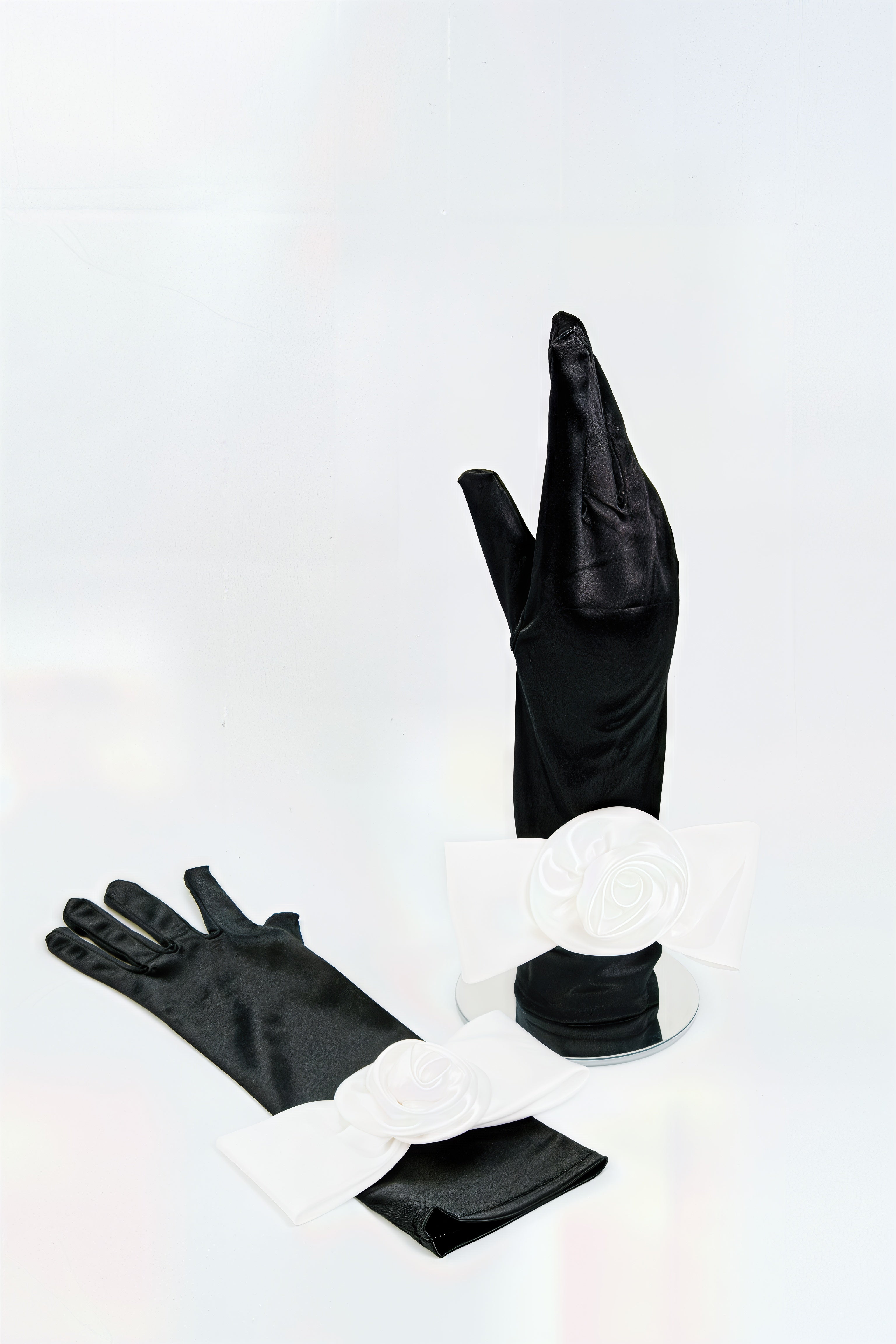 Satin Long Gloves with Rosette Accents