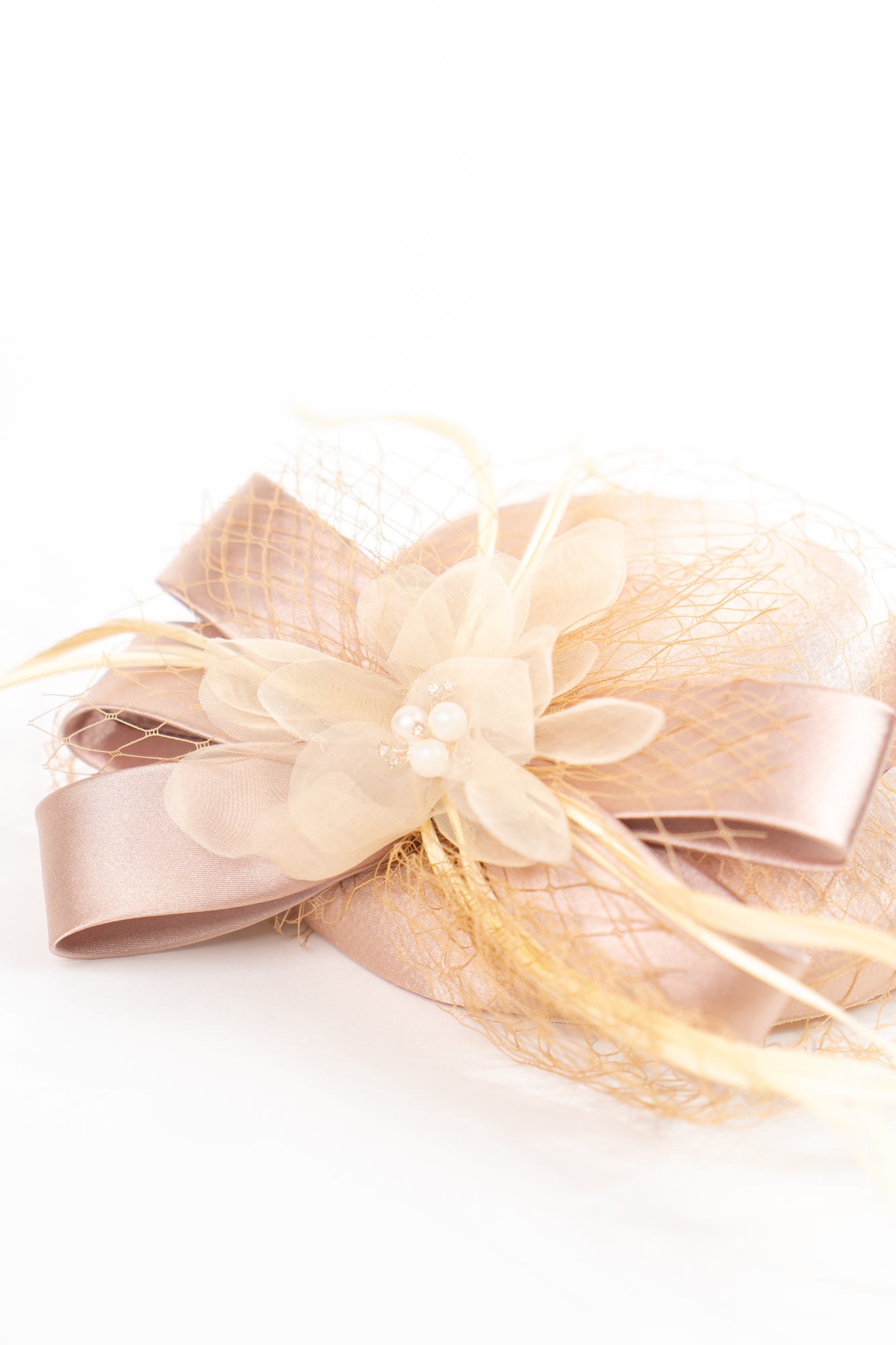 Delicate Pearls & Feathers Hat