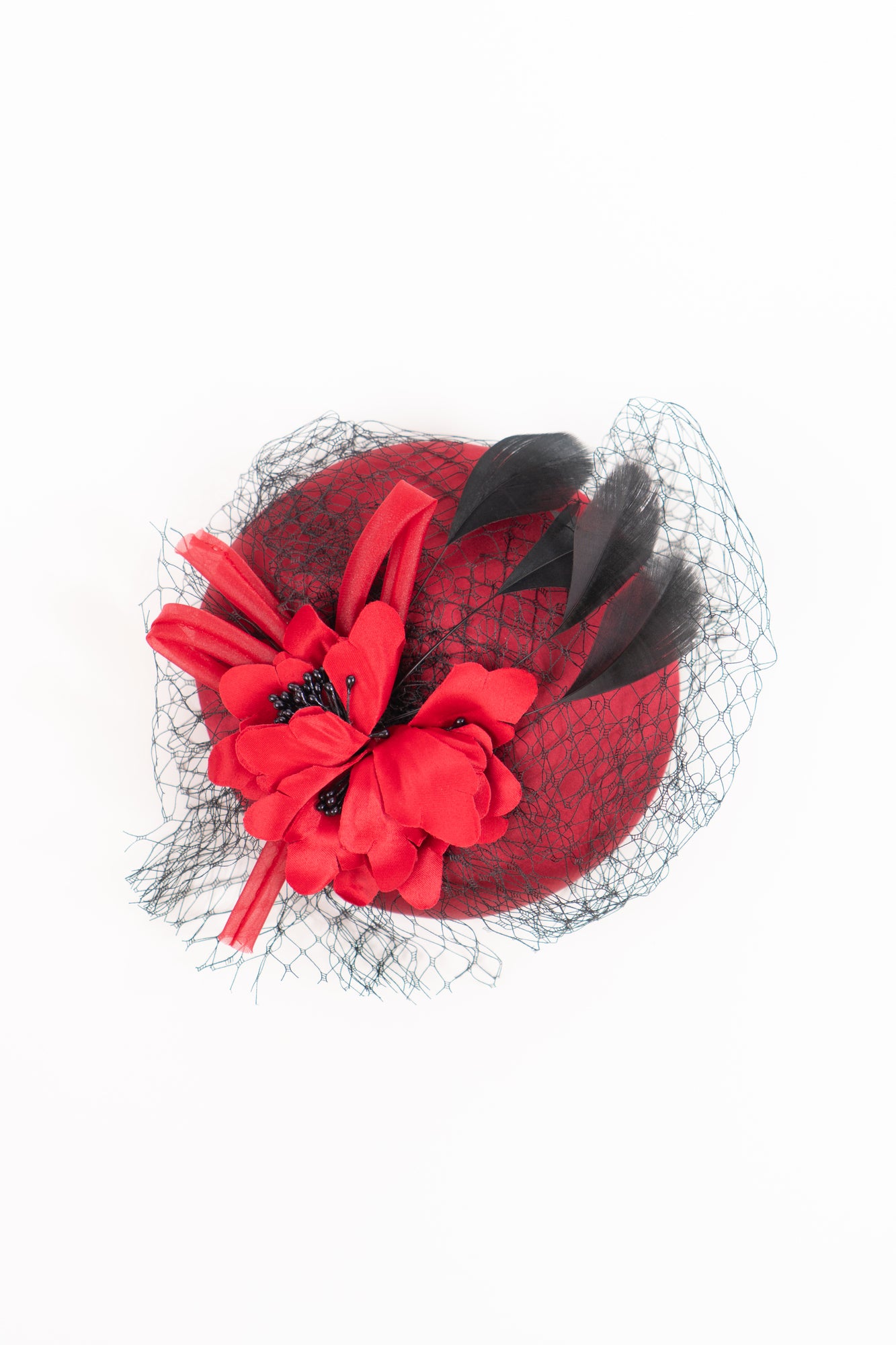 Elegant Red Cocktail Hat with Netting