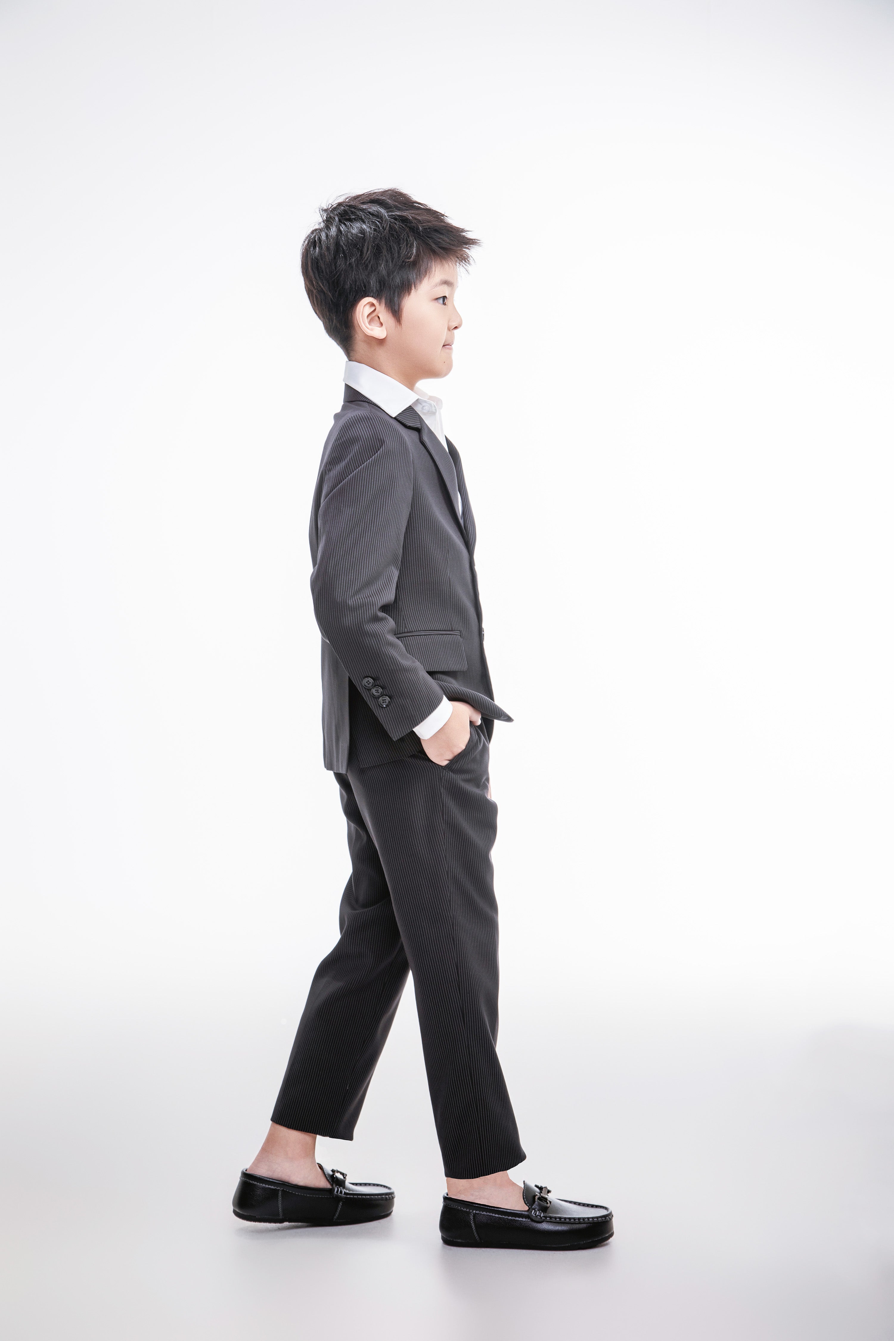 Black Pinstripes Suit Set with Vest