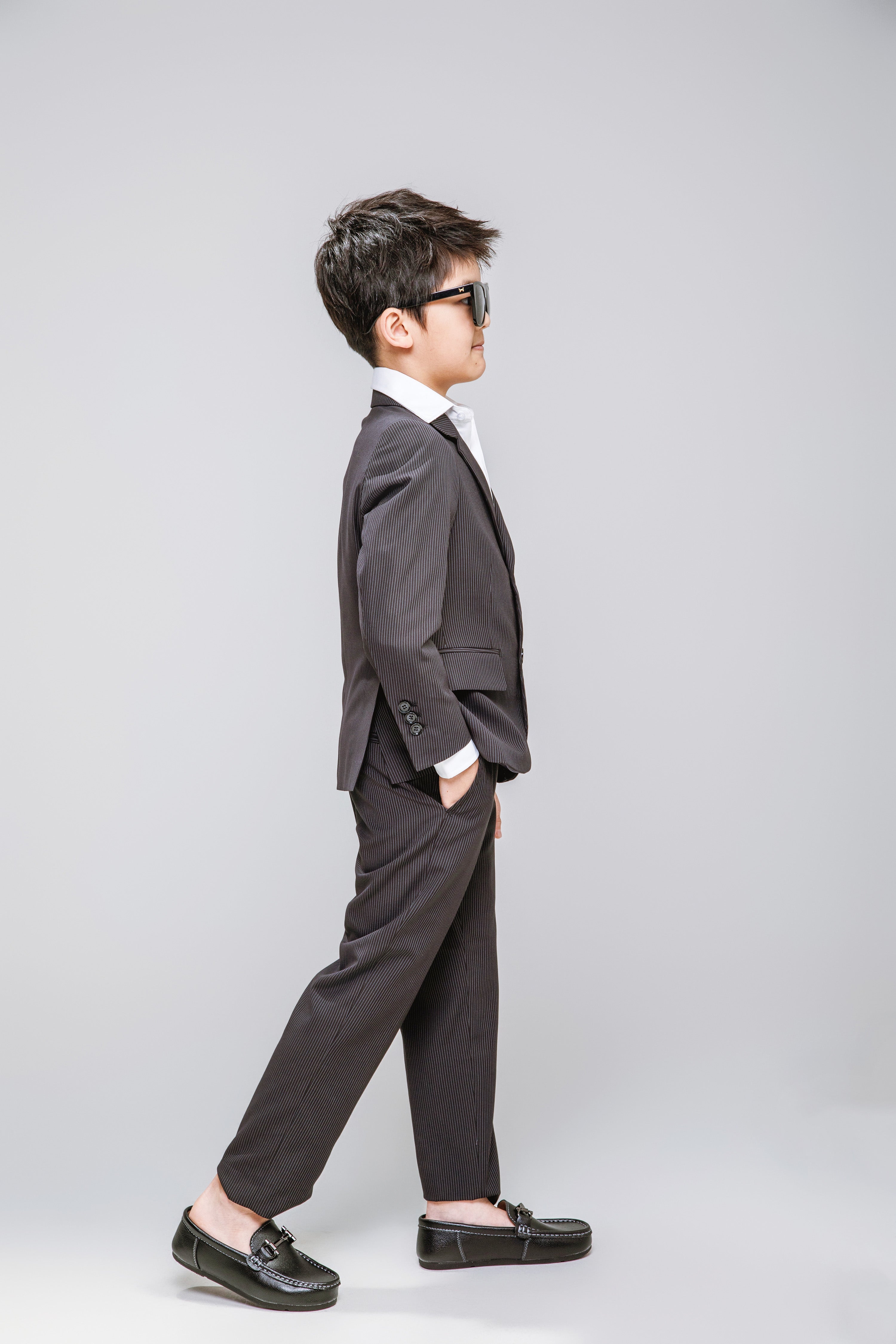 Black Pinstripes Suit Set with Vest