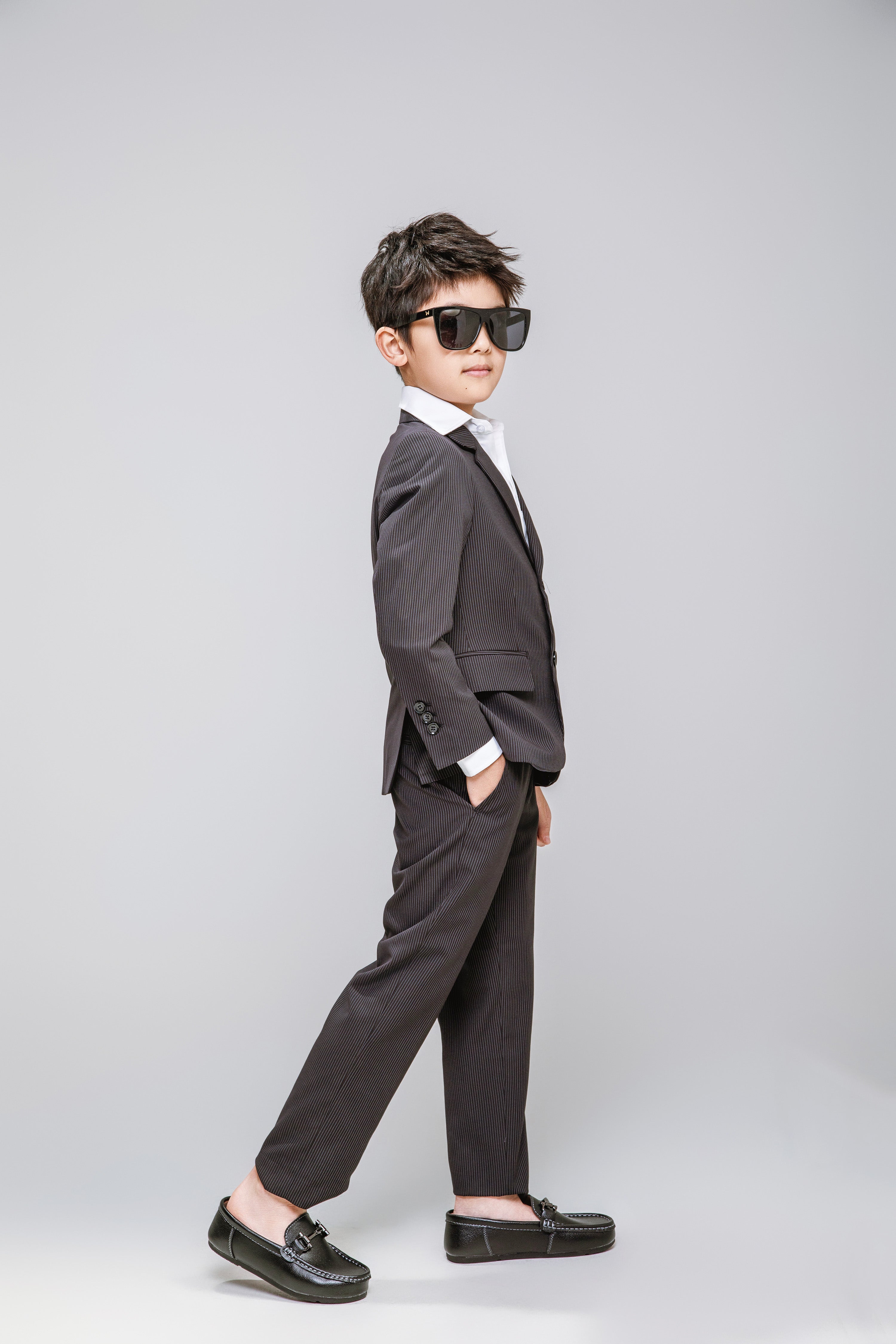 Black Pinstripes Suit Set with Vest