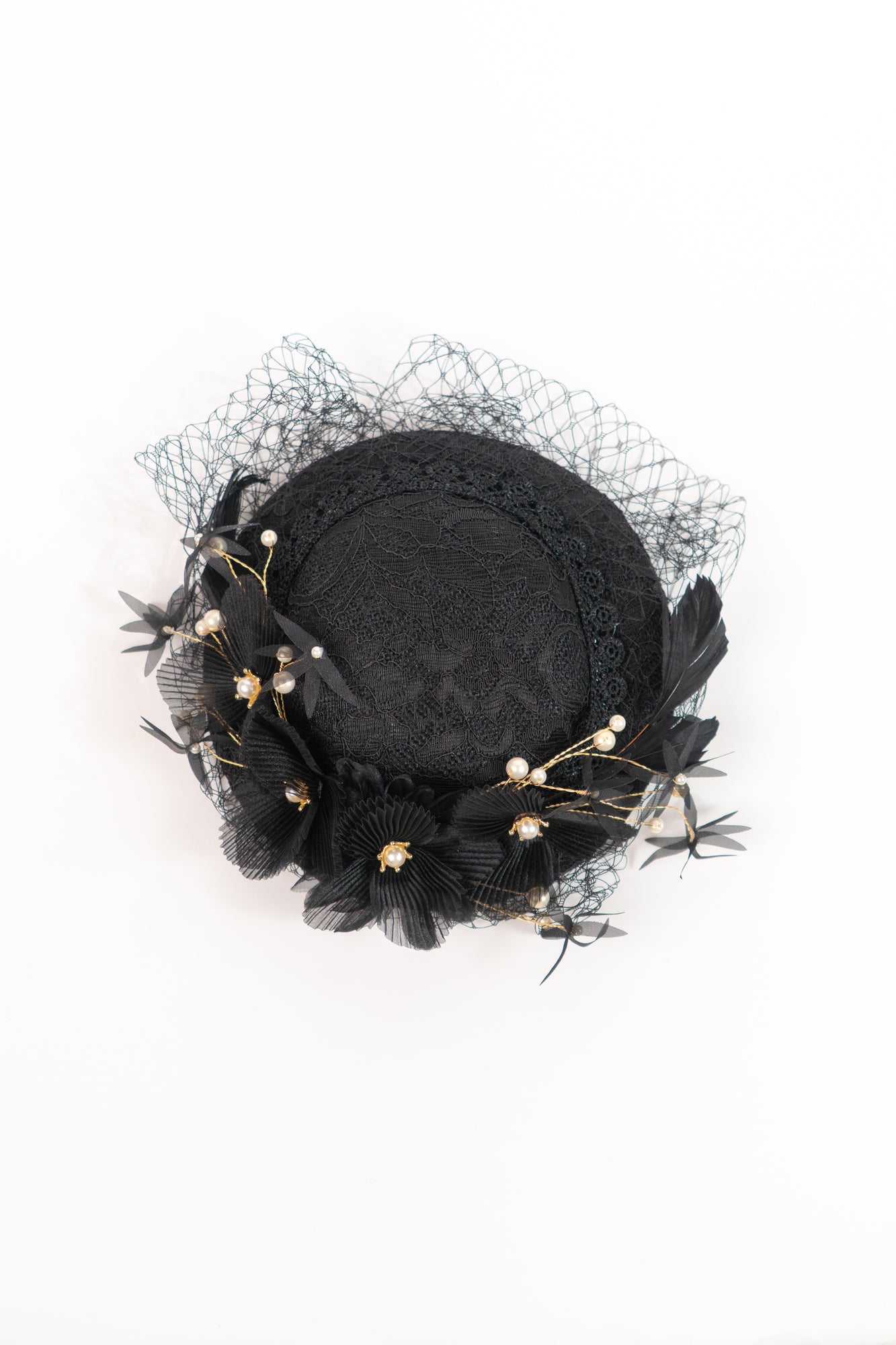 Lace Pleats Flower with Pearls Fascinator